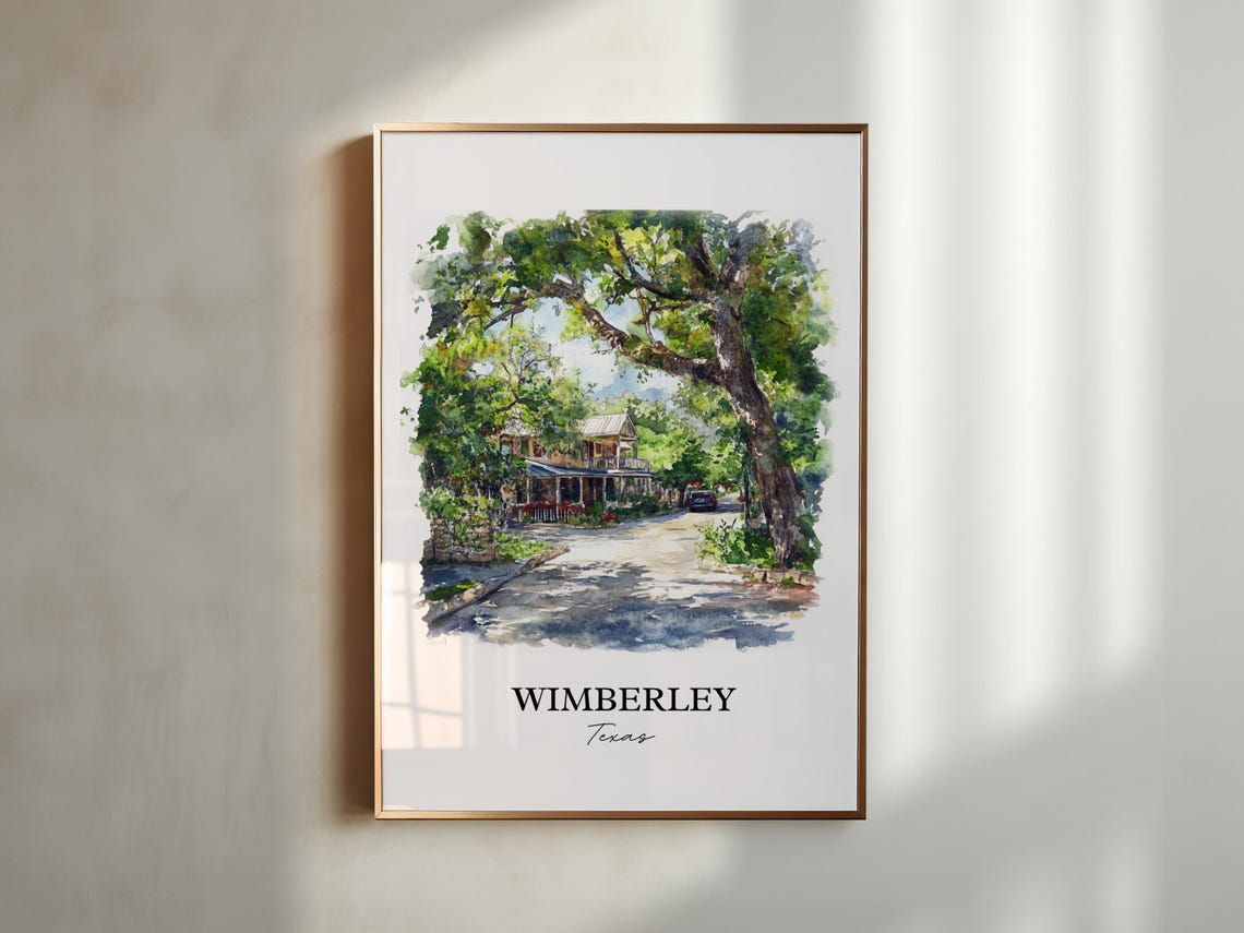 Wimberley Texas Oak Lined Road Watercolor Travel Gift Poster - Image 2