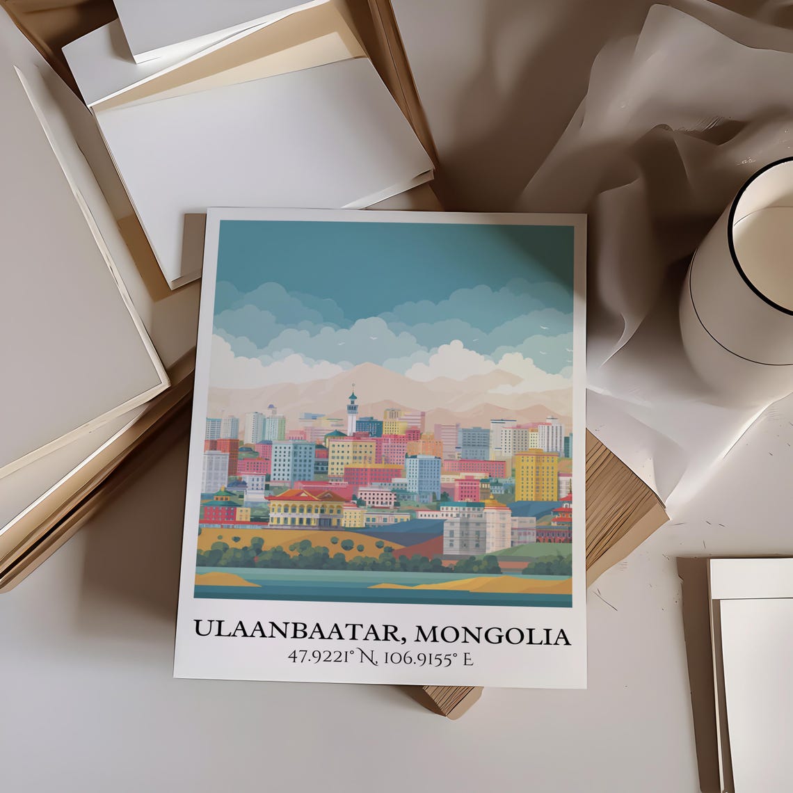 Ulaanbaatar Mongolia City Skyline Mountain Retro Travel Art Poster - Image 5