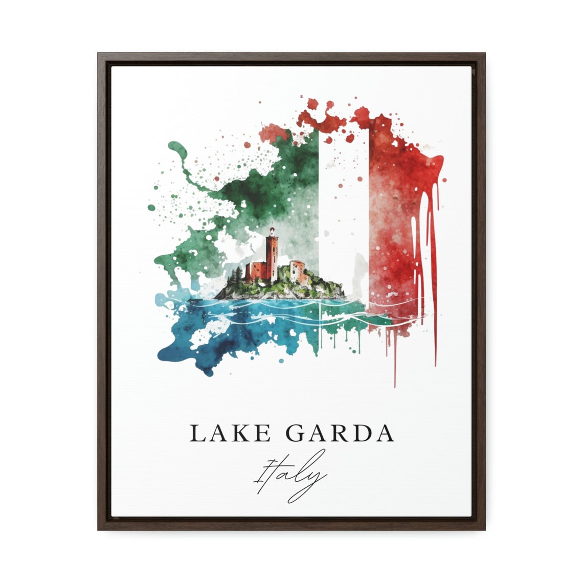 Lake Garda Italy Flag Splash Lighthouse Watercolor Travel Poster - Image 2