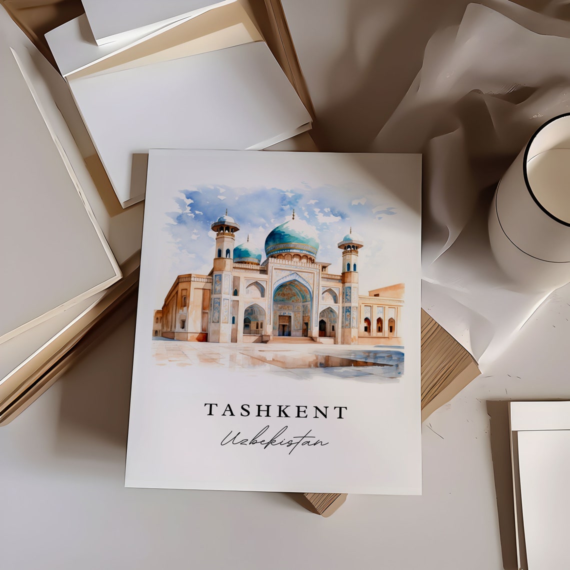 Tashkent Uzbekistan Watercolor Turquoise Dome Islamic Mosque Poster - Image 6