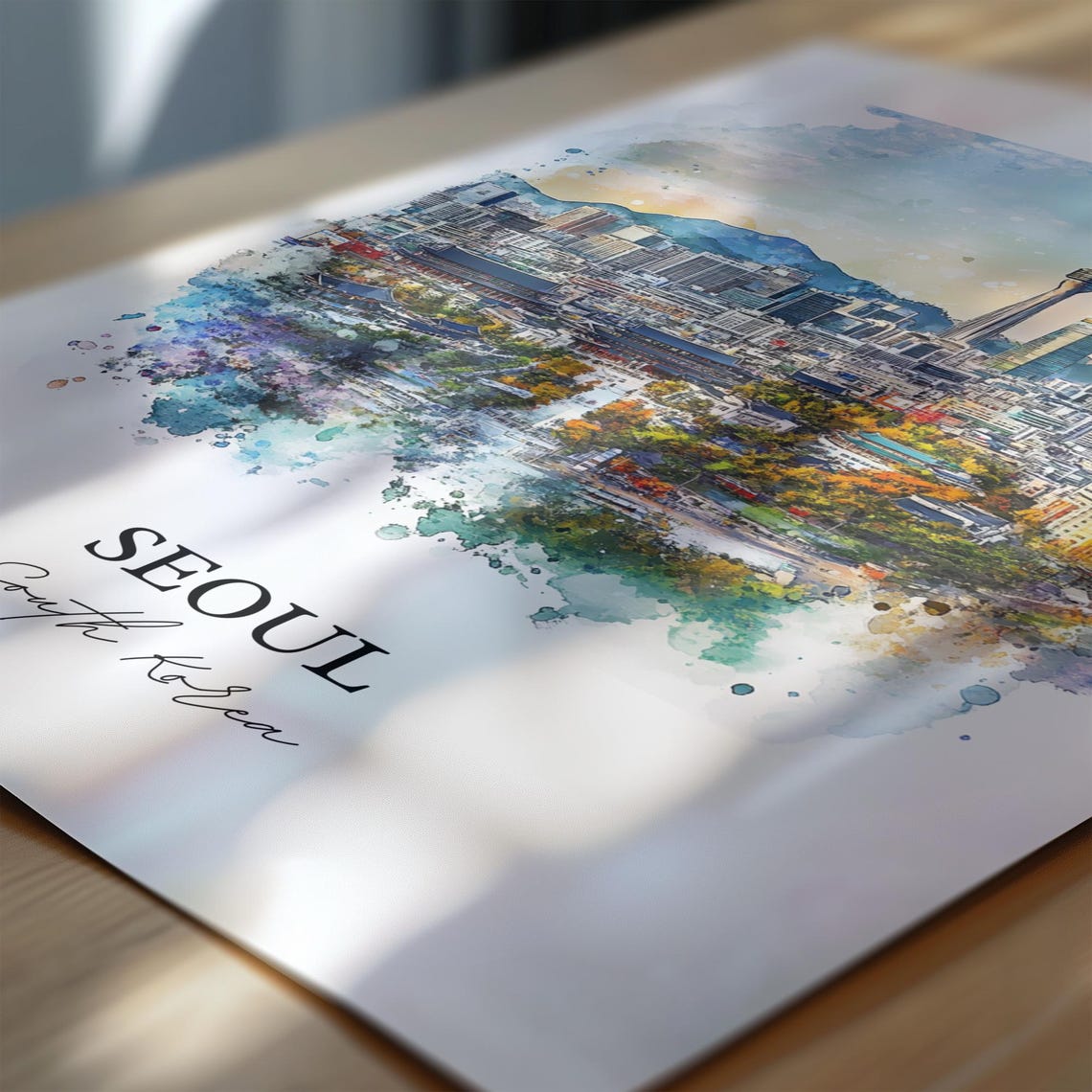 Seoul South Korea Watercolor N Tower Cityscape Travel Poster - Image 7