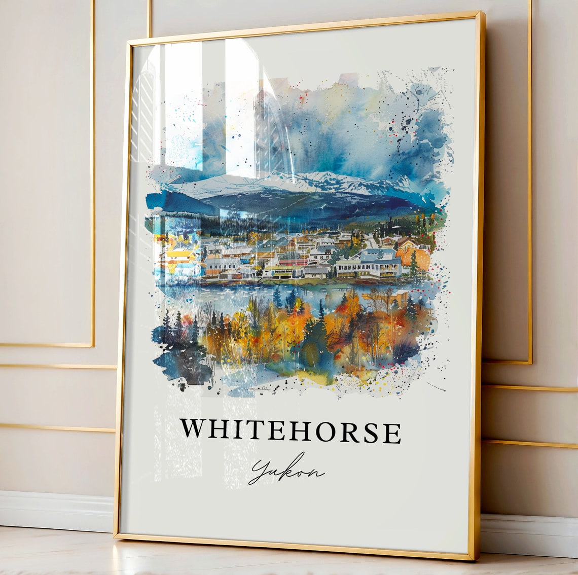 Whitehorse Yukon Canada Town River Snowy Mountains Watercolor Poster - Image 3