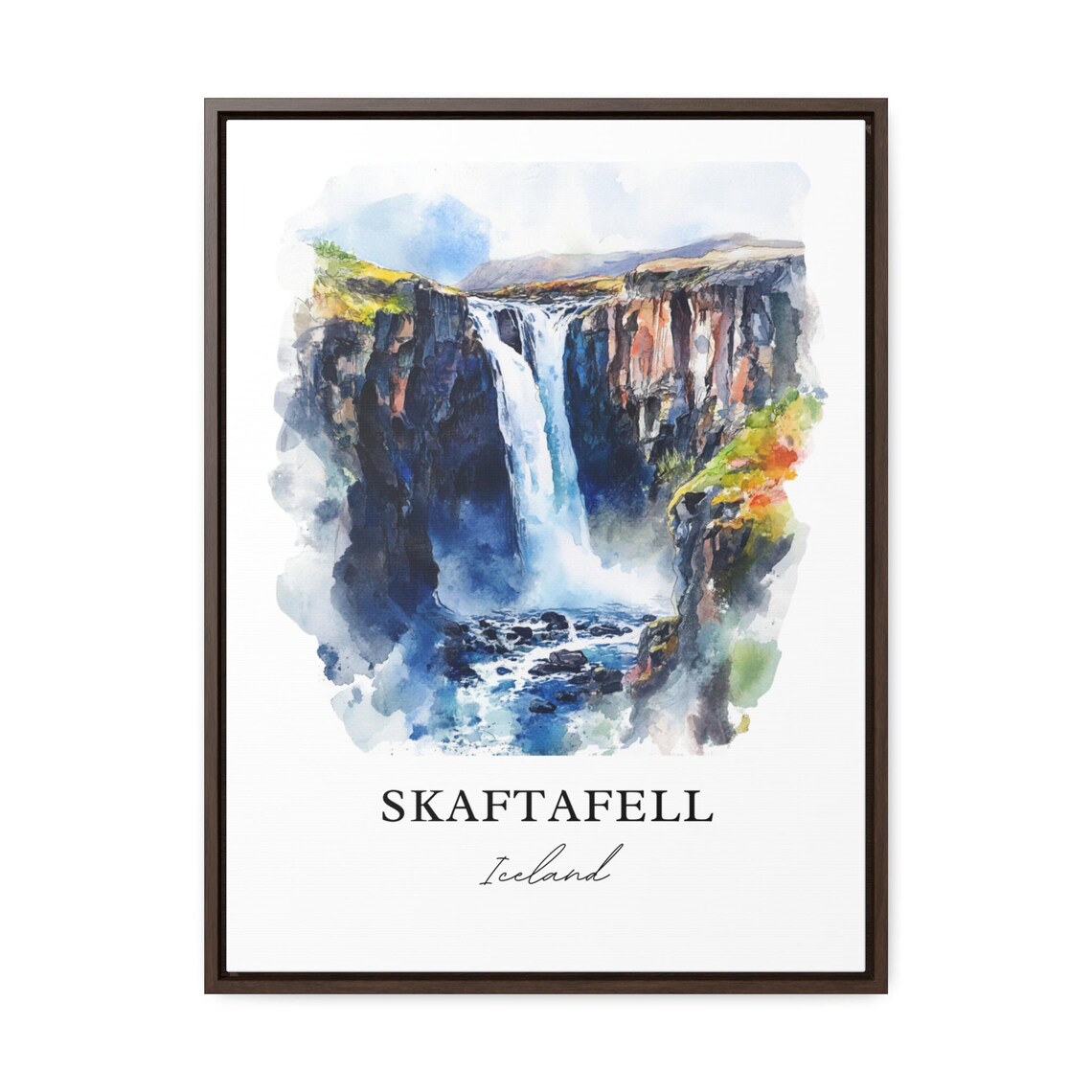 Skaftafell Iceland Waterfall Canyon Watercolor Travel Poster - Image 2