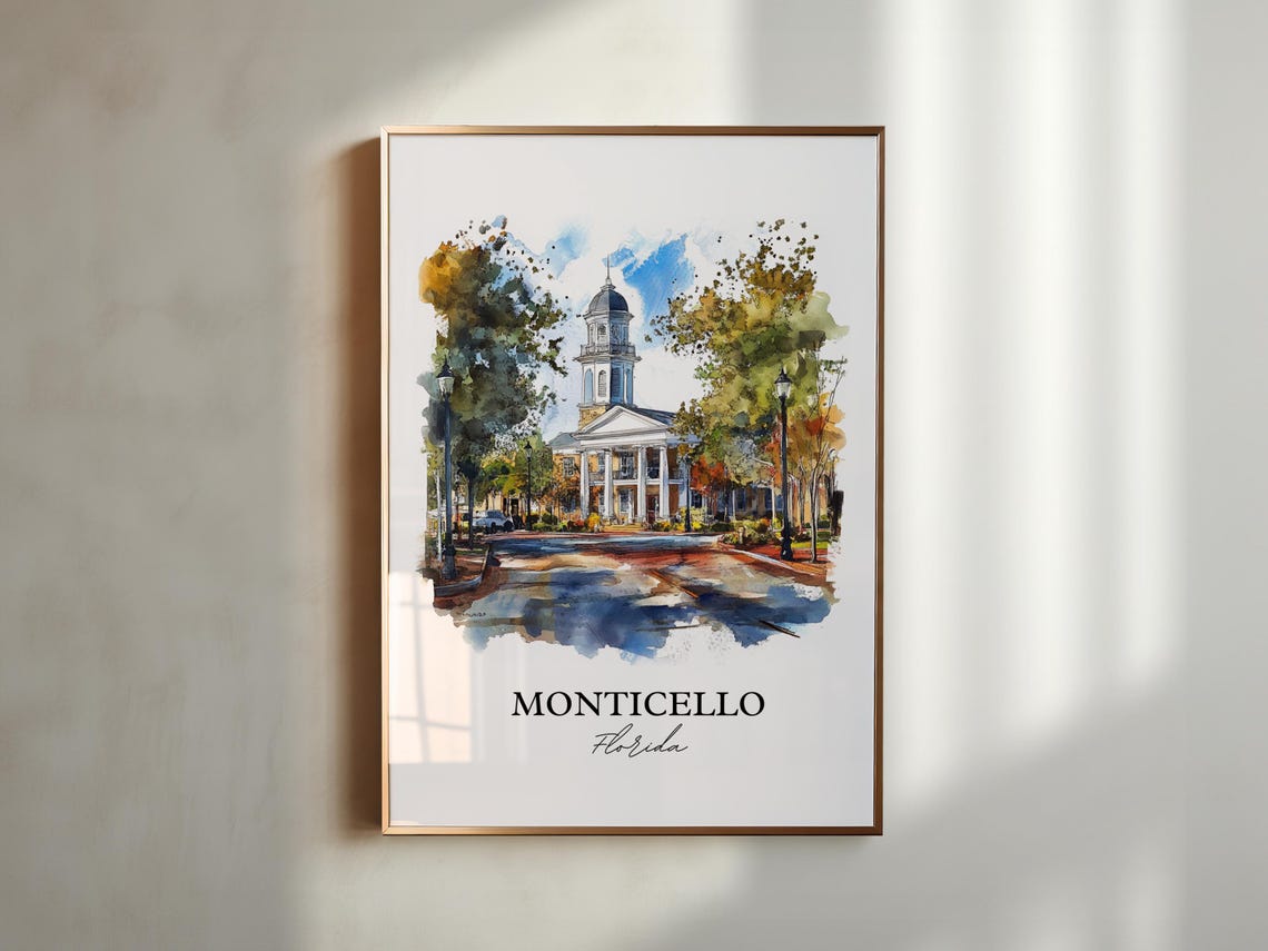 Monticello Florida Historic Courthouse Watercolor Travel Gift Poster - Image 3