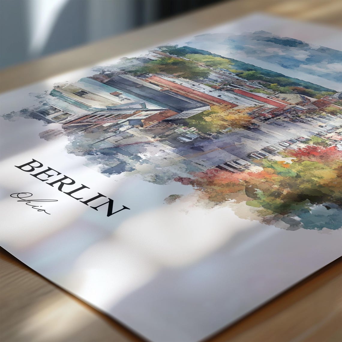 Berlin Ohio Historic Downtown Overlook Watercolor Travel Poster - Image 6