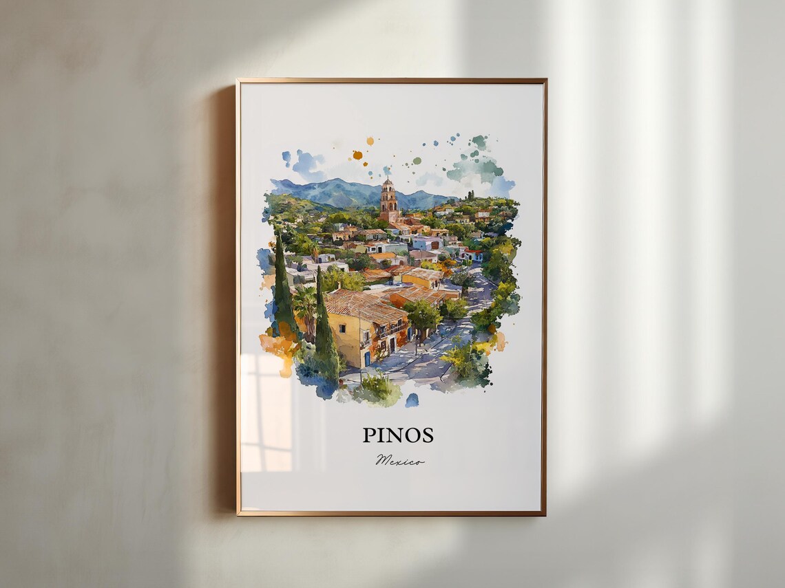 Pinos Mexico Old Village Church Tower Watercolor Travel Poster - Image 5