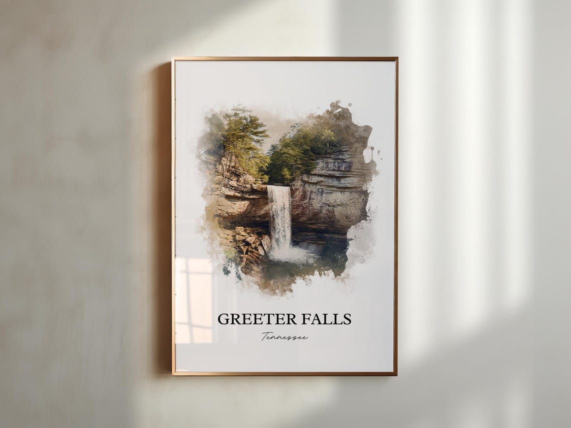 Greeter Falls Tennessee Rock Alcove Plunge Watercolor Poster - Image 3