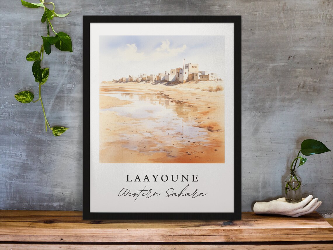 Laayoune Western Sahara Watercolor Of Desert Waterfront Town Poster