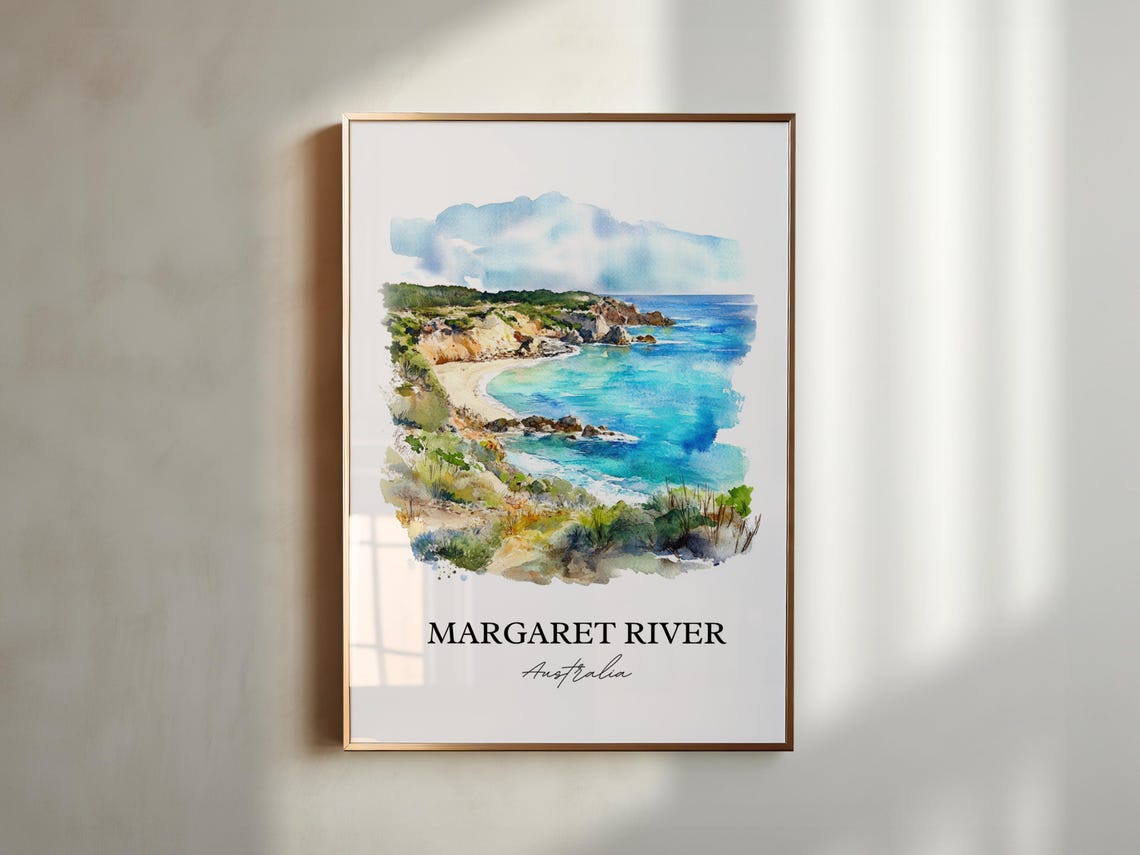 Margaret River Australia Turquoise Cove Cliffs Watercolor Poster - Image 6