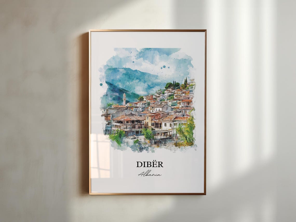 Diber Albania Watercolor Historic Mountain Town Travel Poster - Image 5