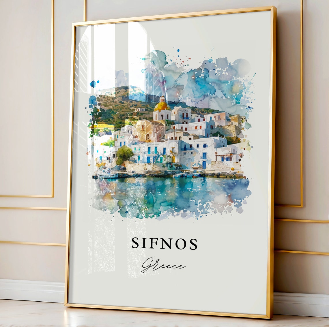 Sifnos Greece Whitewashed Village Watercolor Cycladic Island Poster - Image 3