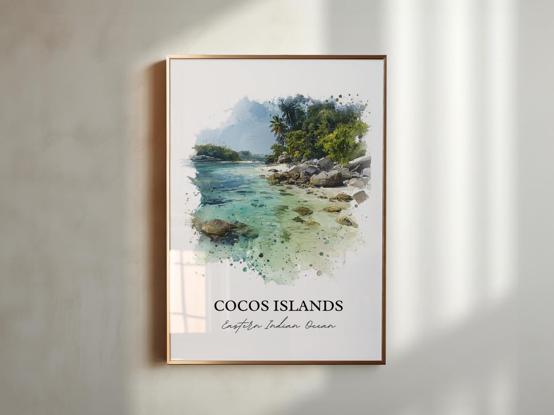 Cocos Islands Eastern Indian Ocean Palm Shore Watercolor Poster - Image 5