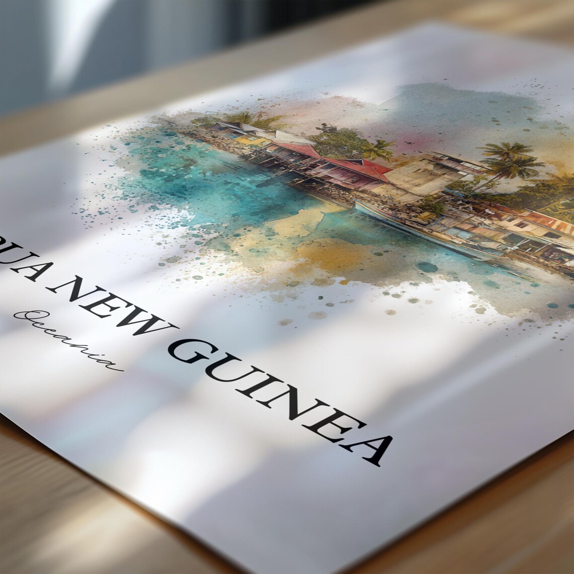 Papua New Guinea Oceania Coastal Village Watercolor Art Poster - Image 7