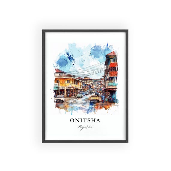 Onitsha Nigeria Wall Art Print Watercolor Gift Travel Poster Housewarming