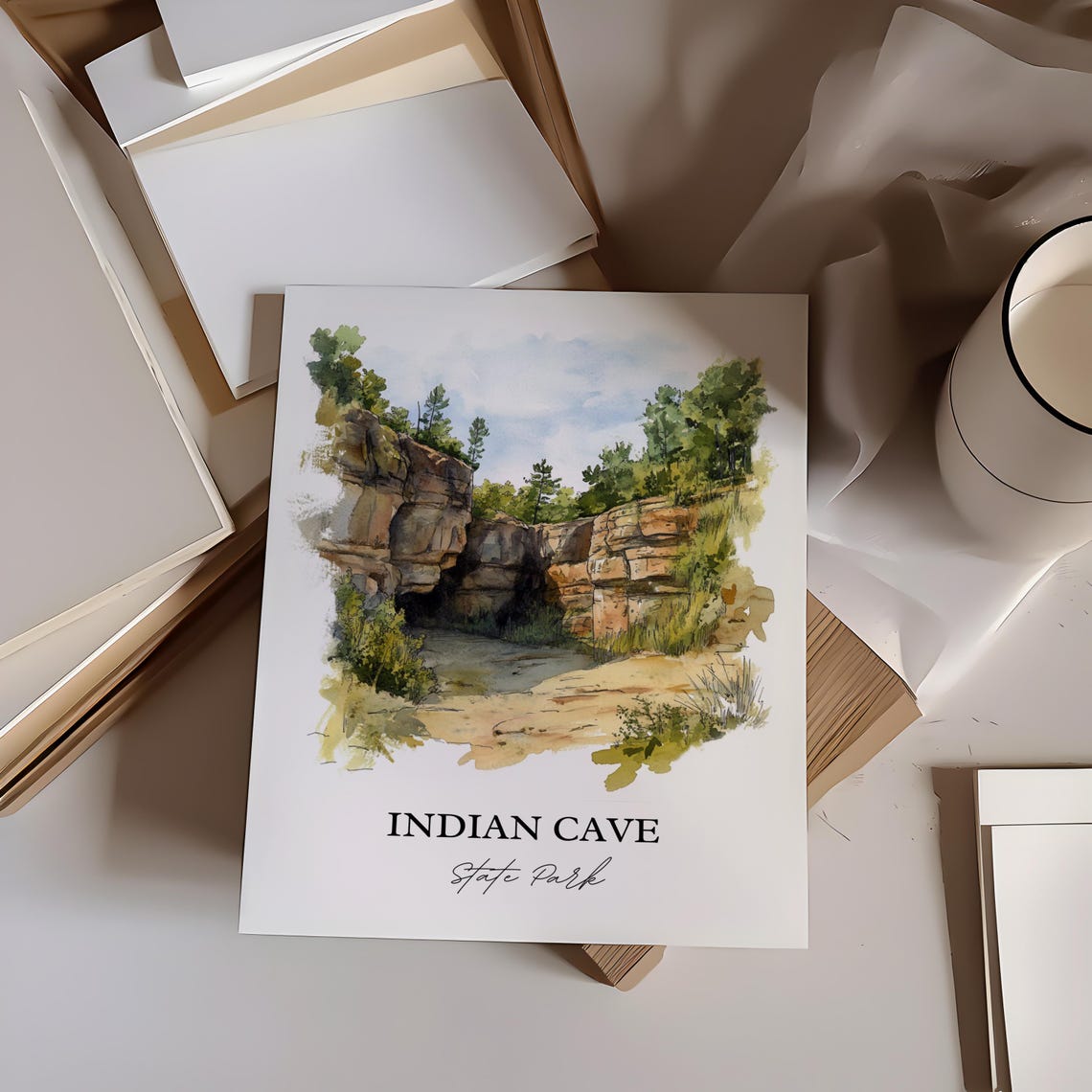 Indian Cave State Park Nebraska Sandstone Cliffs Watercolor Poster - Image 4