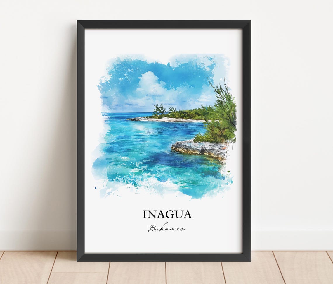 Inagua Bahamas Watercolor Turquoise Coastline Point Art Poster - Image 2