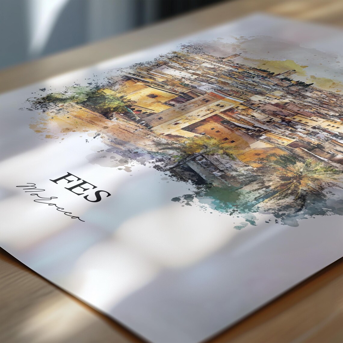 Fes Morocco Watercolor Travel Poster, Wall Art Print - Image 7