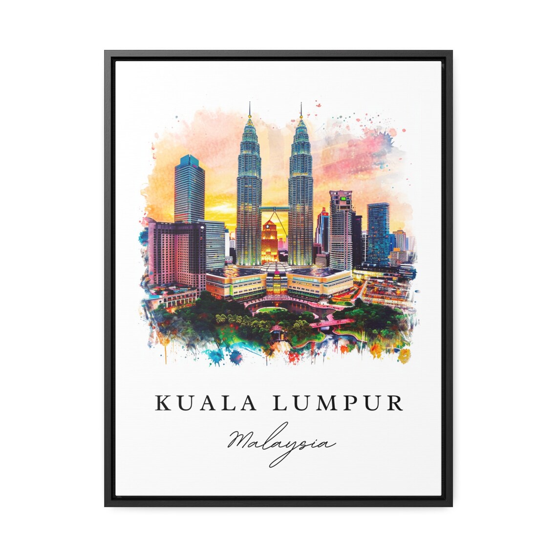Kuala Lumpur Malaysia Watercolor Petronas Towers Sunset Poster - Image 2