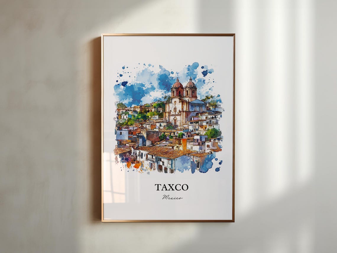 Taxco Mexico Colonial Hillside Town Twin Church Travel Poster - Image 4