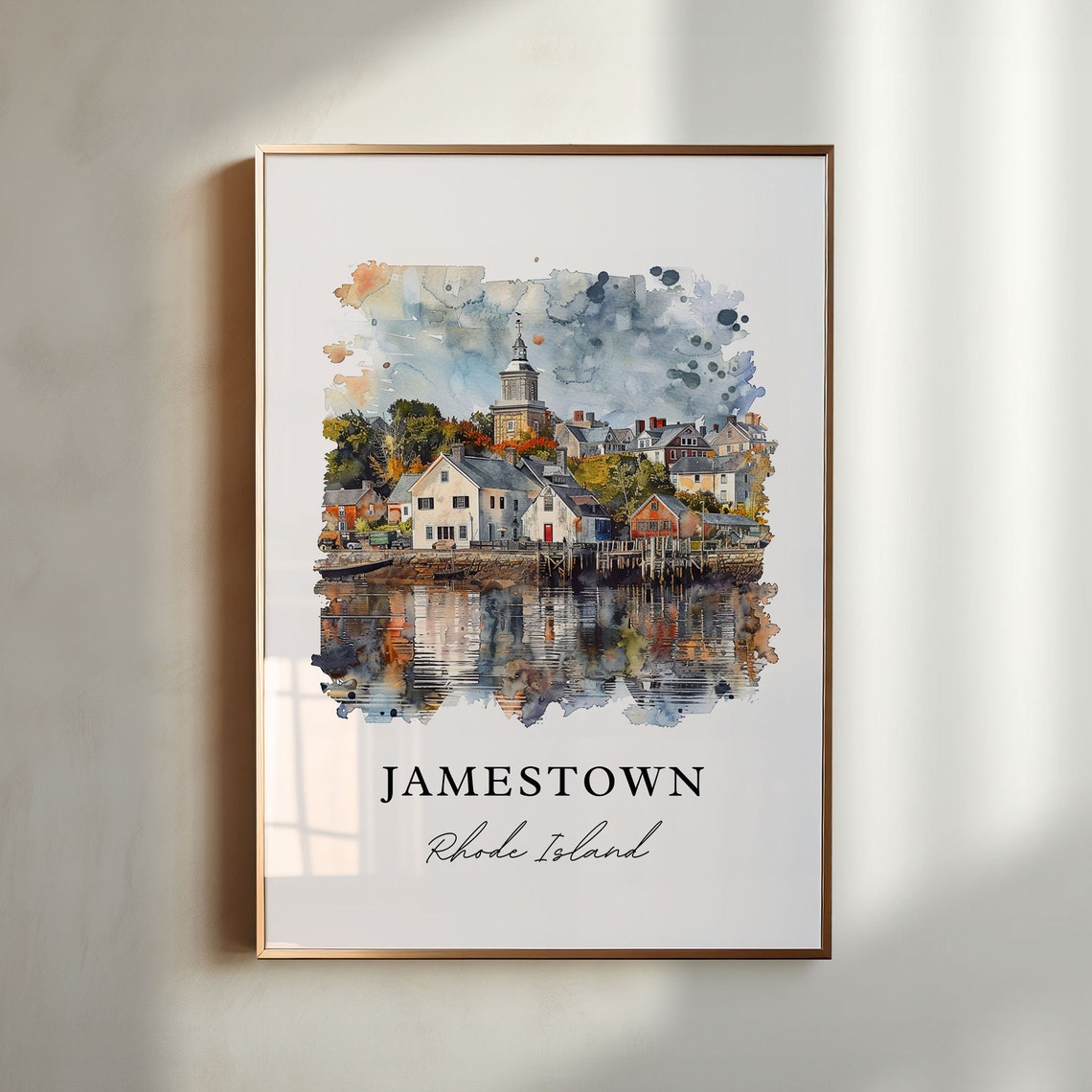 Jamestown Rhode Island Watercolor Waterfront Village Art Poster