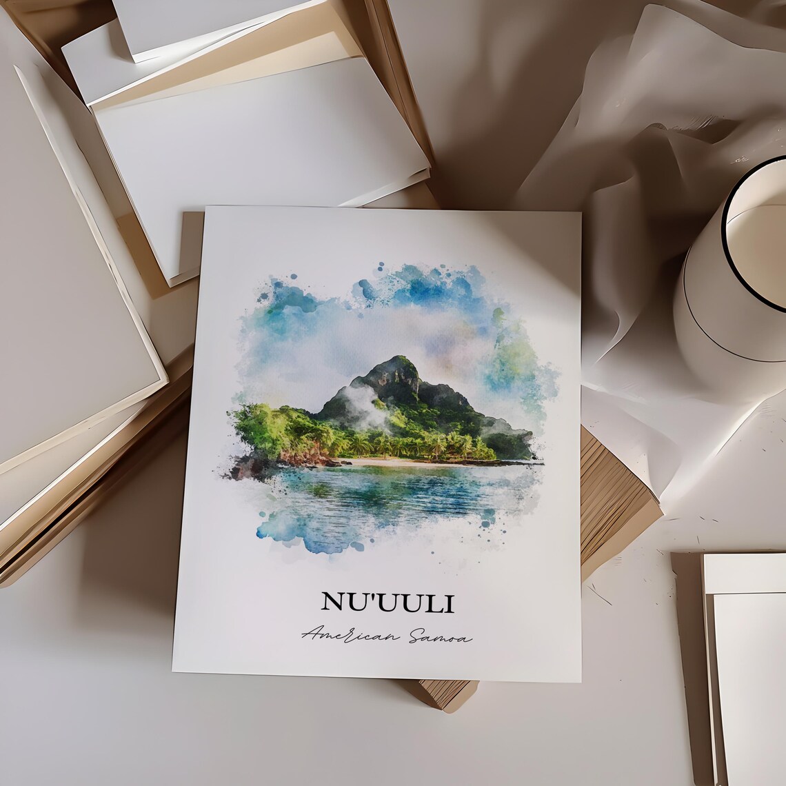 Nu'uuli American Samoa Volcanic Peak Island Watercolor Poster - Image 6