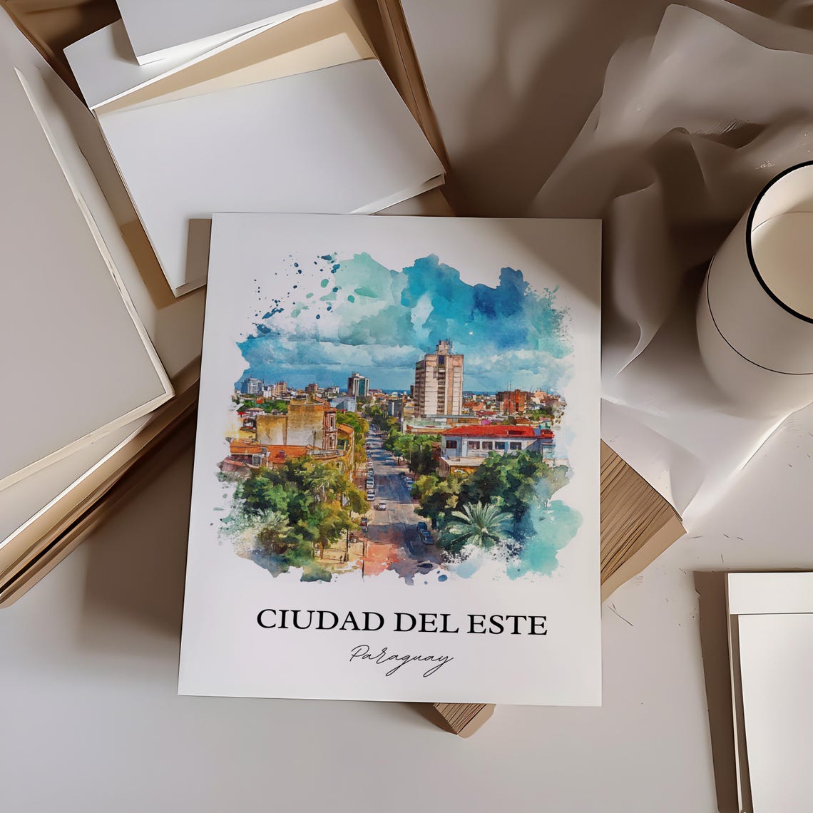Ciudad del Este Paraguay Watercolor City Avenue Scene Poster - Image 3