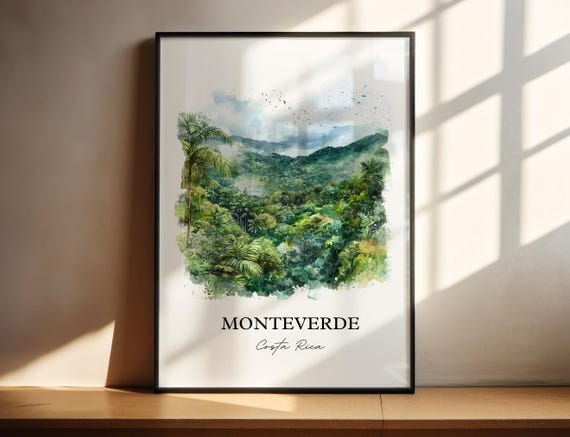 Monteverde Wall Art Puntarenas Print Costa Rica Watercolor Cr Gift Travel Poster Housewarming