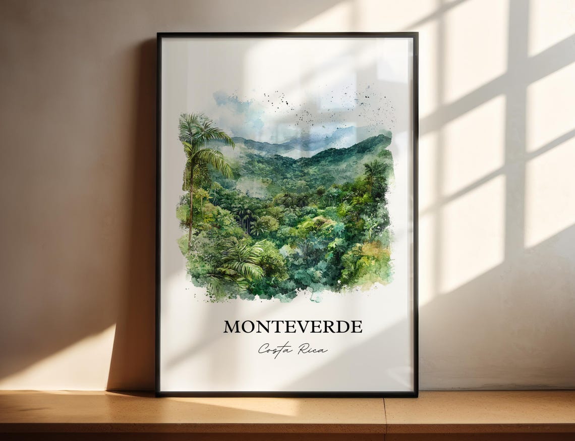 Monteverde Costa Rica Watercolor Cloud Forest Mountains Poster