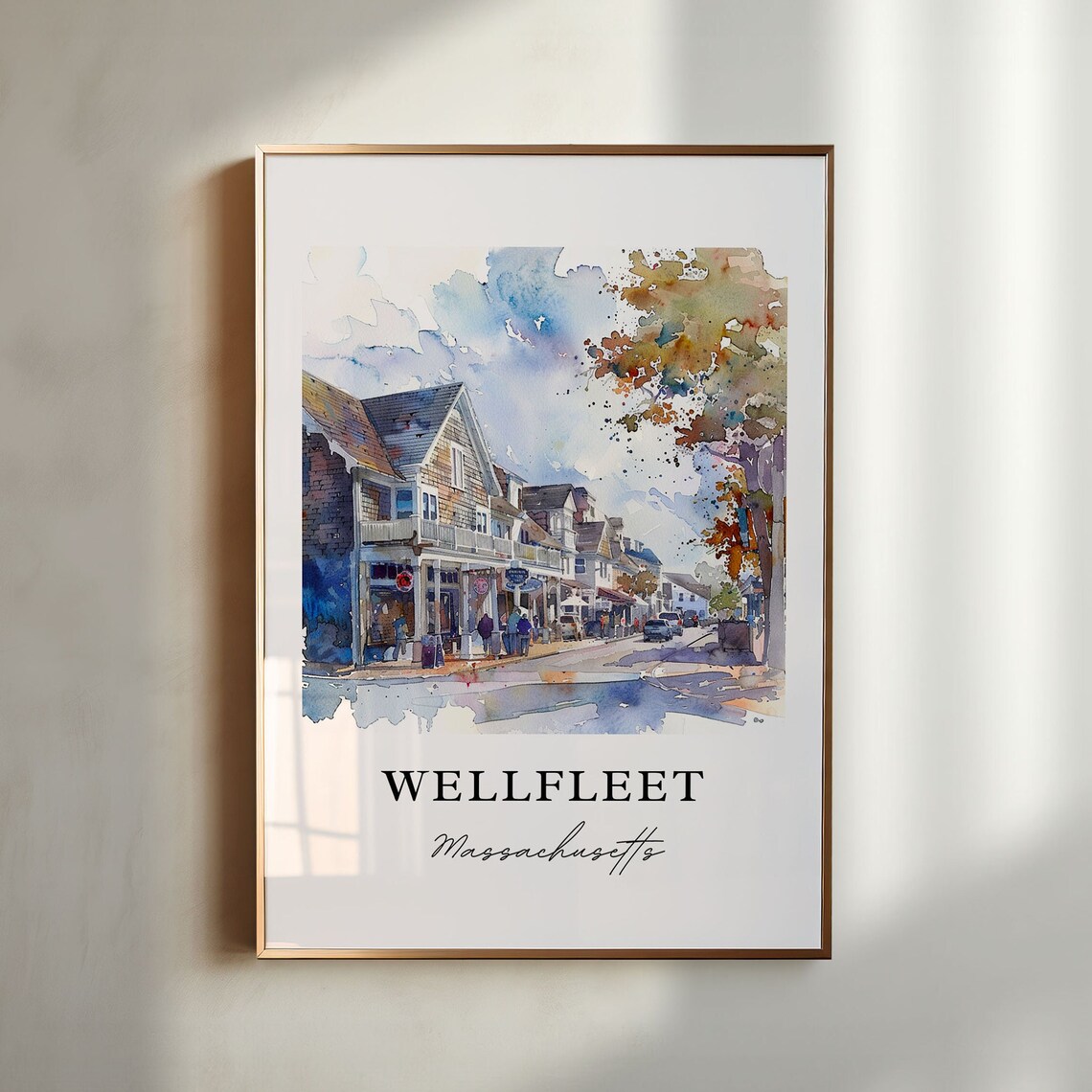 Wellfleet, MA Watercolor Travel Poster, Cape Cod Art
