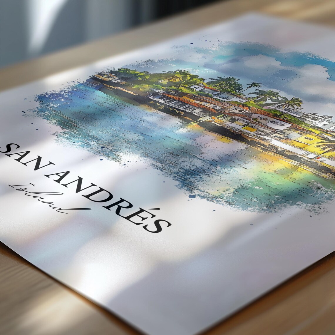 San Andres Island Caribbean Palm Houses Watercolor Travel Poster - Image 6