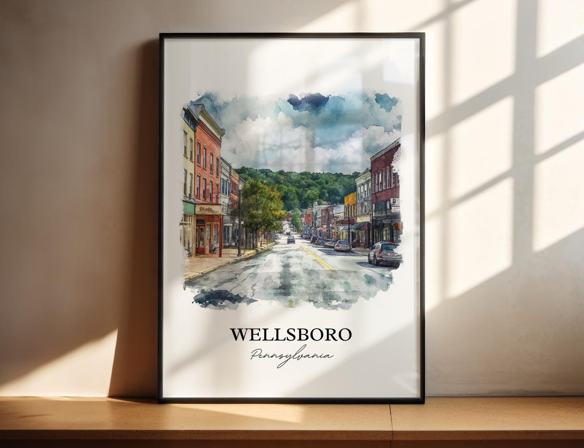 Wellsboro Pennsylvania Main Street Watercolor Travel Gift Poster