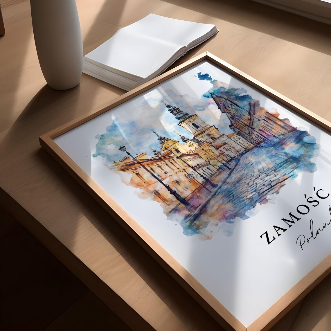 Zamosc Poland Historic Old Town Cobblestone Street Watercolor Poster - Image 5
