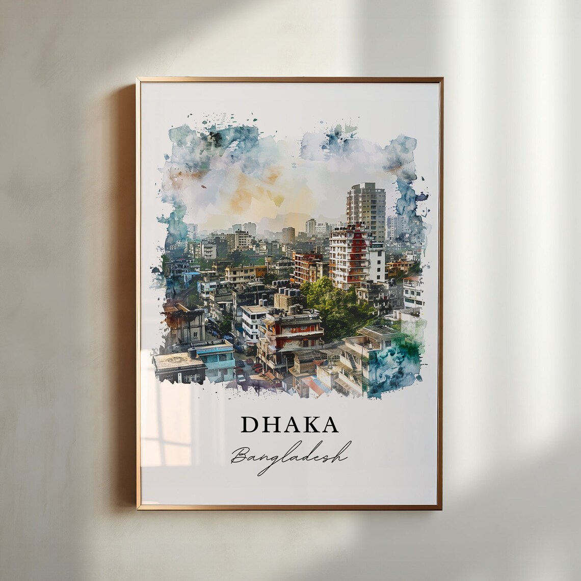 Dhaka Bangladesh Watercolor City Skyline Urban Travel Art Poster