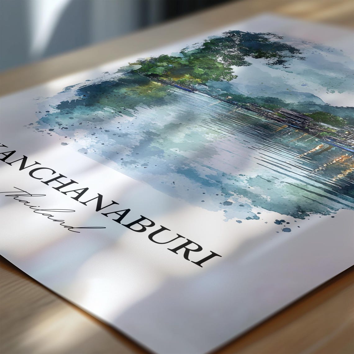 Kanchanaburi Thailand Watercolor River Houses Jungle Art Poster - Image 7