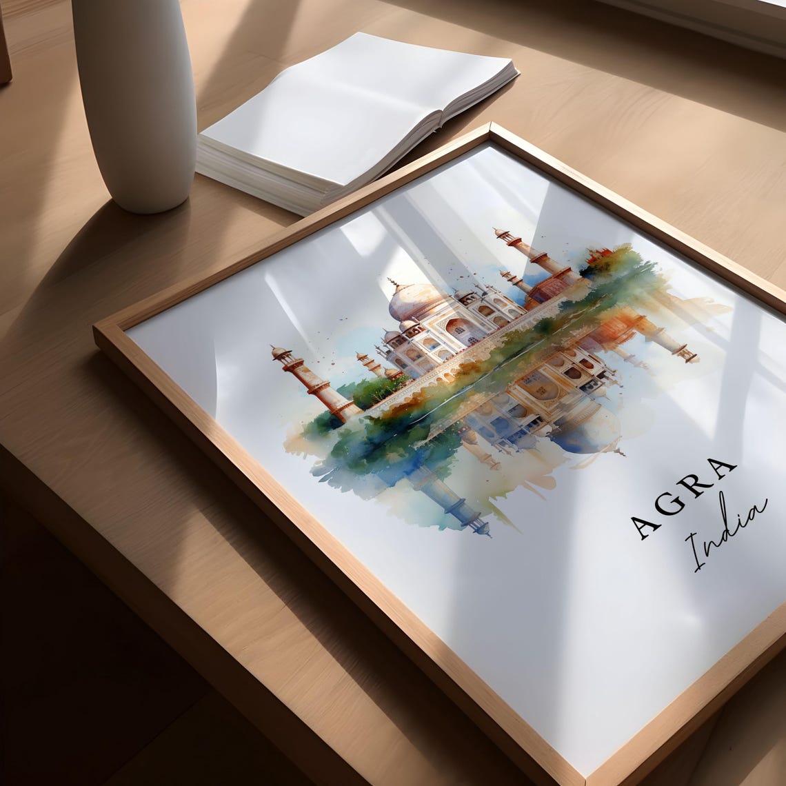 Agra India Watercolor Taj Mahal Reflection Landmark Travel Gift Poster - Image 5
