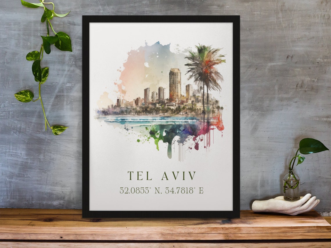 Tel Aviv Israel Skyline Travel Poster, Custom Text - Image 2