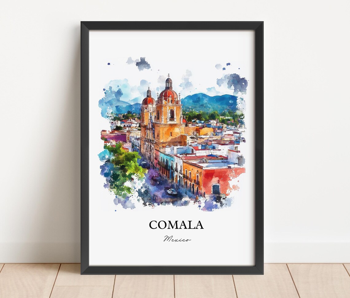 Comala Mexico Vibrant Colonial Town Domed Church Colorful Poster - Image 2