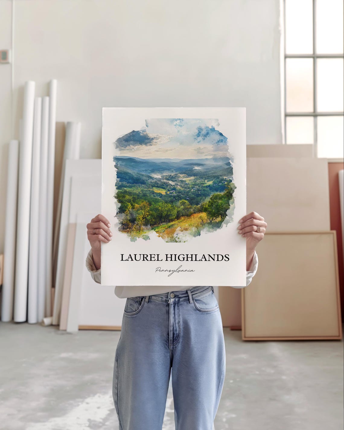 Laurel Highlands Pennsylvania Watercolor Mountain Valley Poster - Image 3