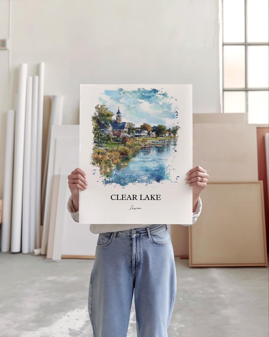 Clear Lake Iowa Watercolor Travel Poster, Cerro Gordo County - Image 3