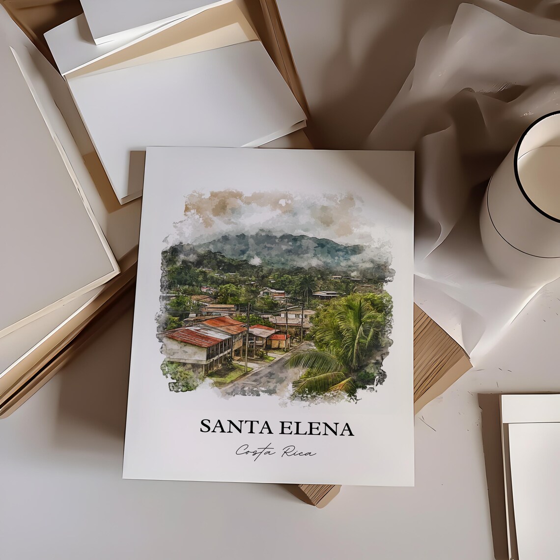 Santa Elena Costa Rica Cloud Forest Mountain Town Watercolor Poster - Image 3