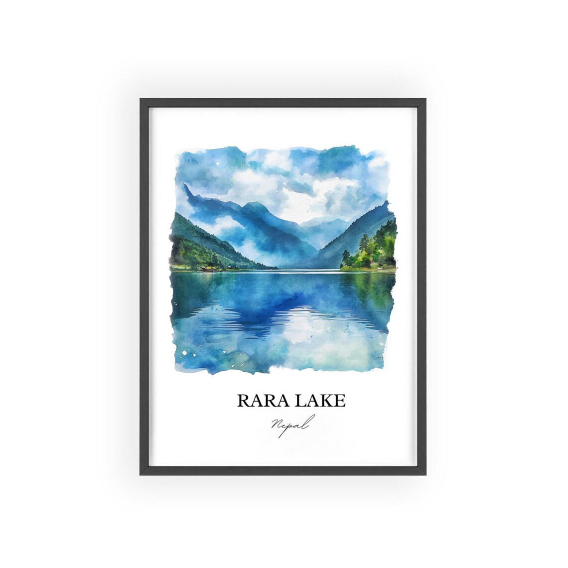 Rara Lake Nepal Watercolor Mountain Lake Reflection Travel Poster - Image 2