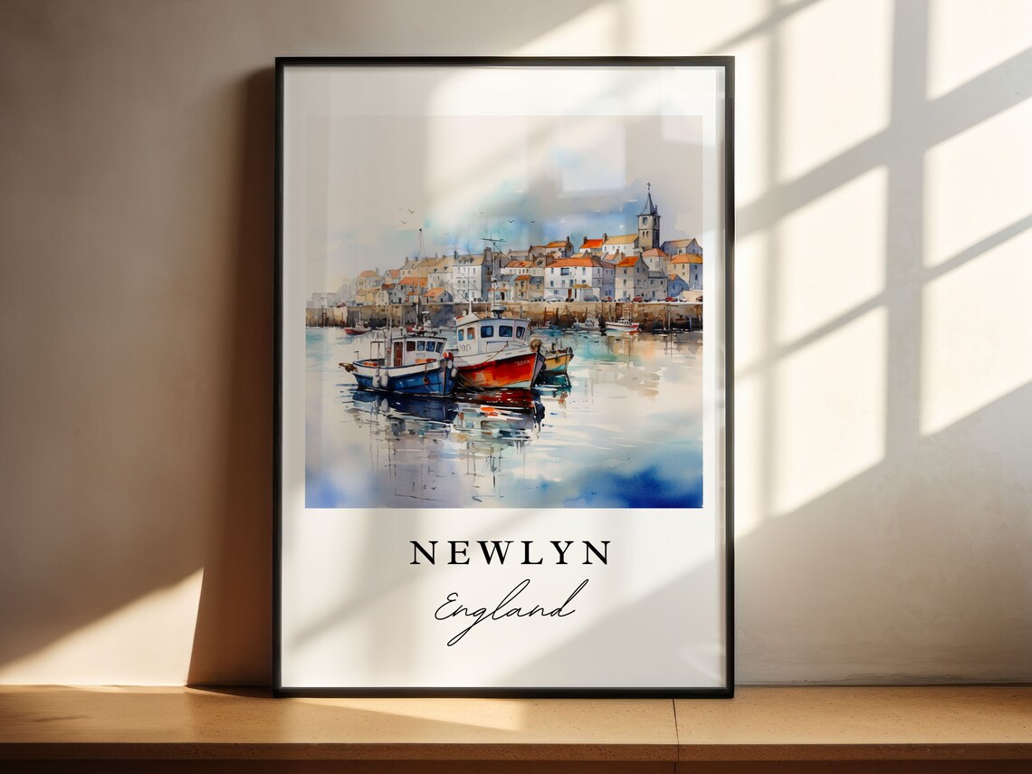 Newlyn England Watercolor Fishing Harbor Boats Travel Poster - Image 4