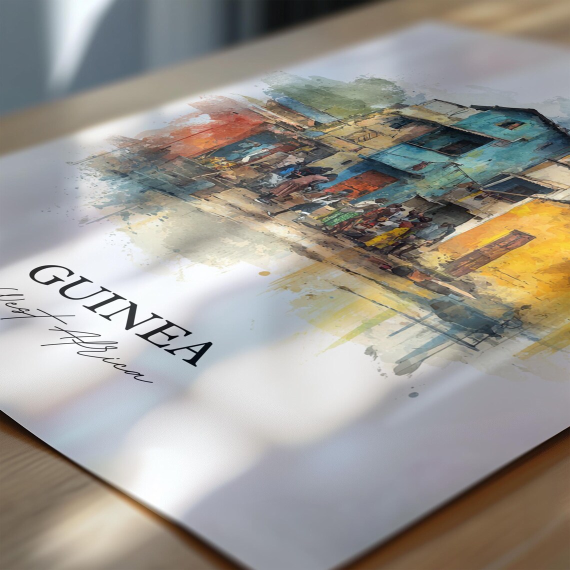 Guinea West Africa Colorful Old Town Street Watercolor Poster - Image 6