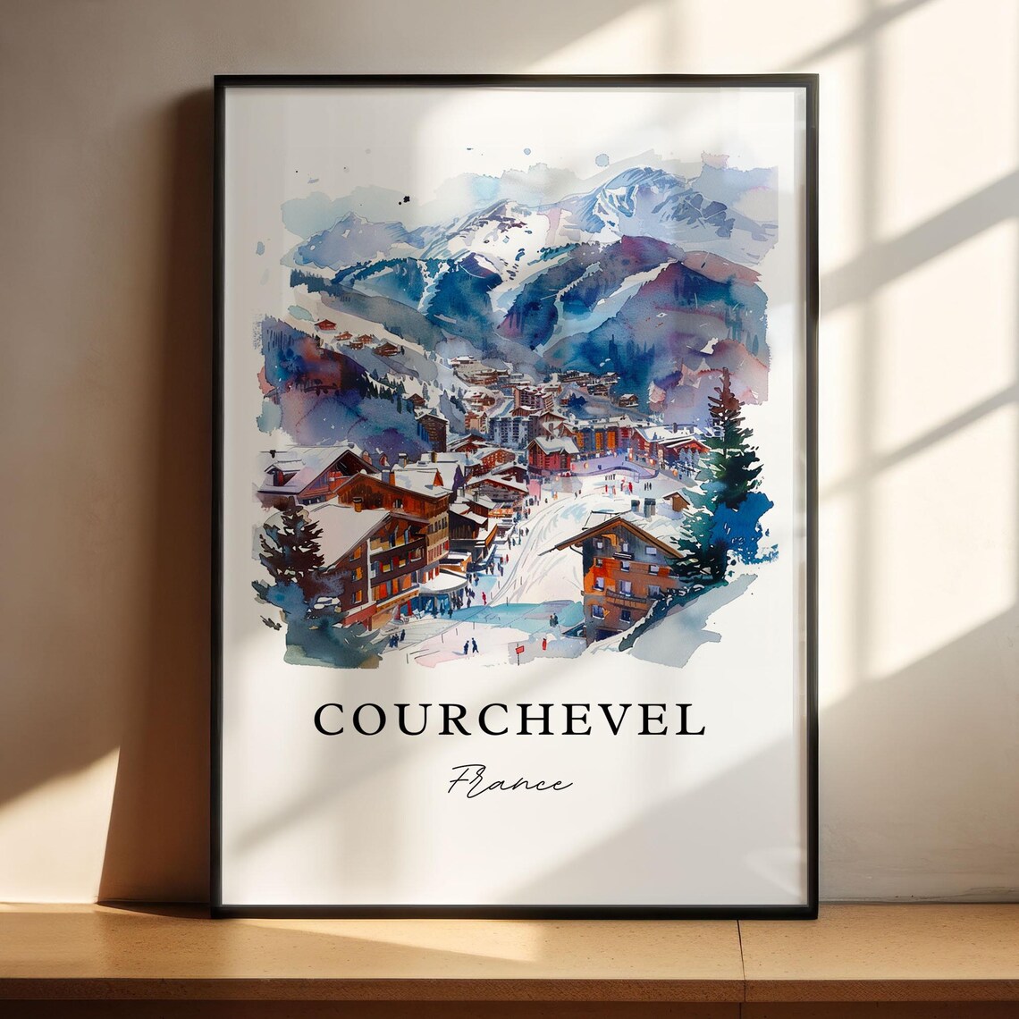 Courchevel France Watercolor Alpine Ski Resort Winter Snow Poster - Image 4
