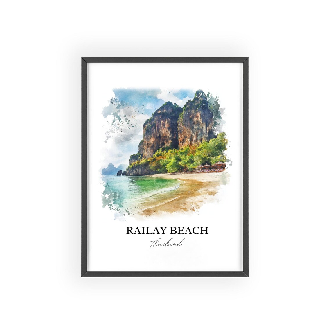 Railay Beach Thailand Watercolor Limestone Cliffs Bay Art Poster - Image 2