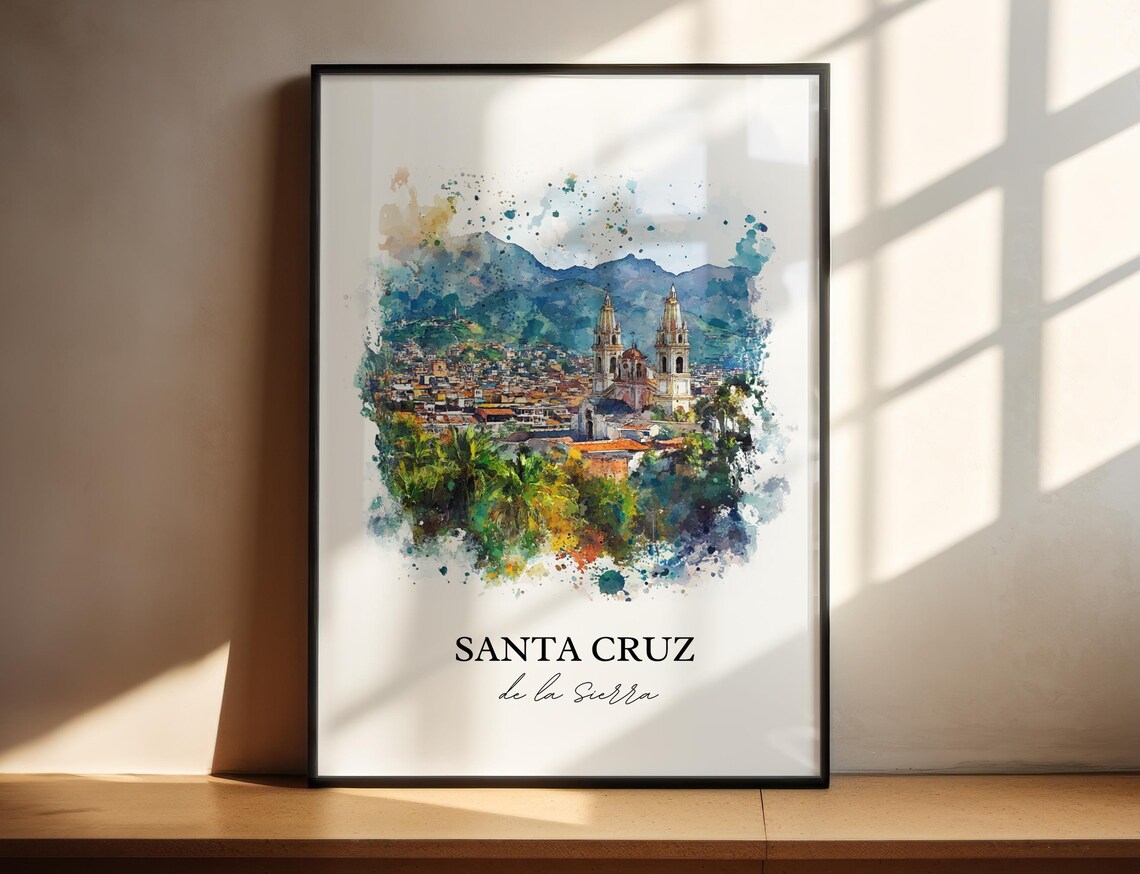 Santa Cruz De La Sierra Watercolor Cathedral City Travel Poster