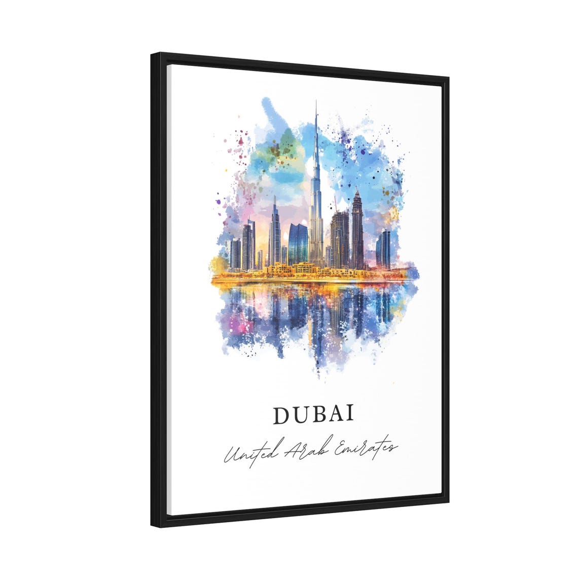 Dubai UAE Burj Khalifa Skyline Reflection Watercolor Travel Poster - Image 2