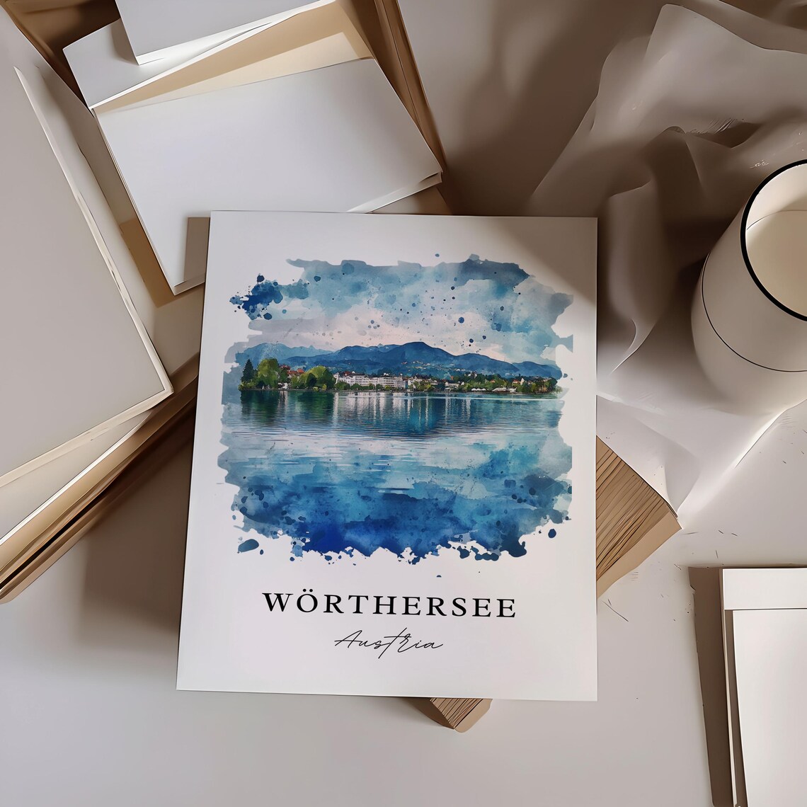 Worthersee Austria Alpine Lake Mountains Watercolor Travel Poster - Image 6