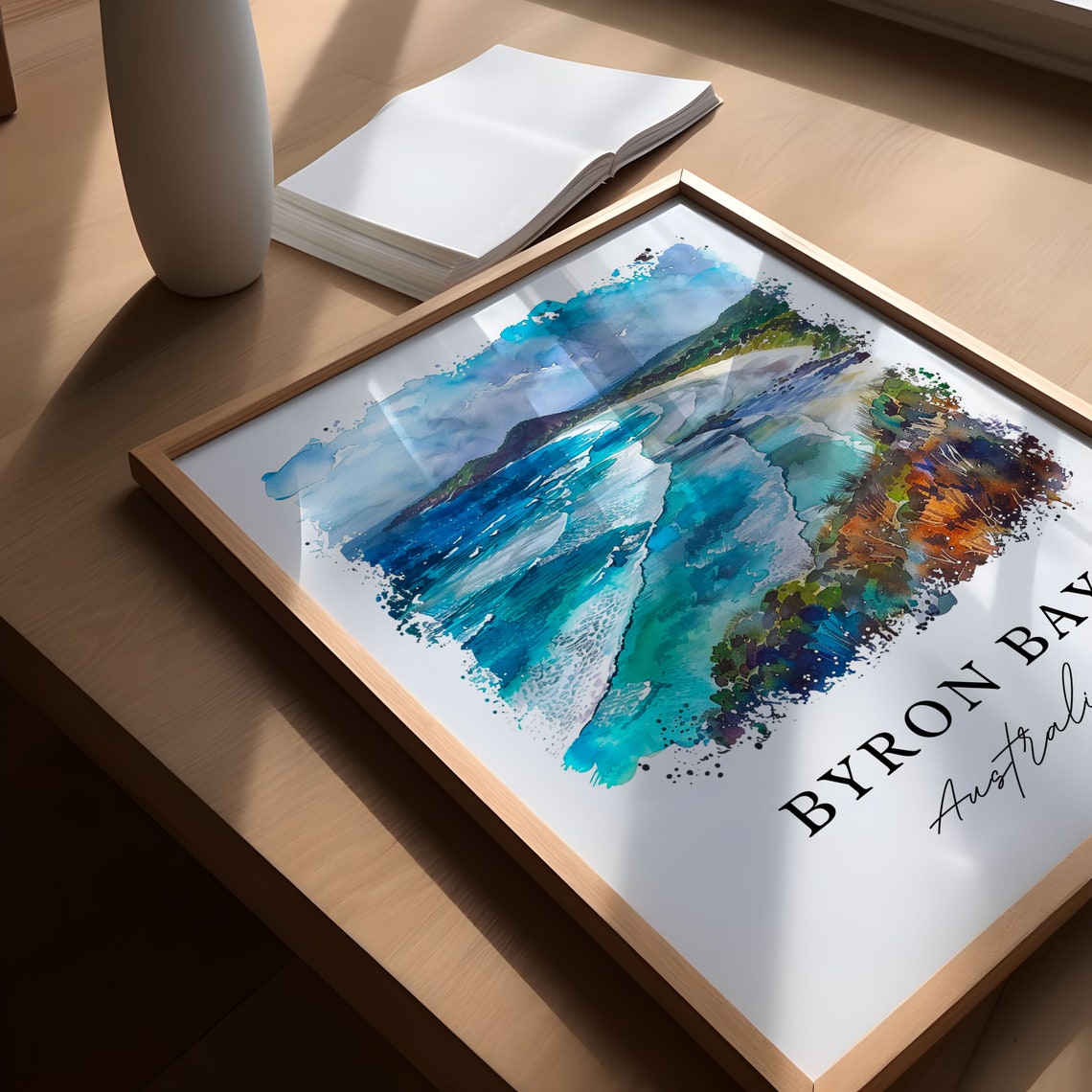 Byron Bay Australia Surf Beach Cliffs Watercolor Coastal Travel Poster - Image 5