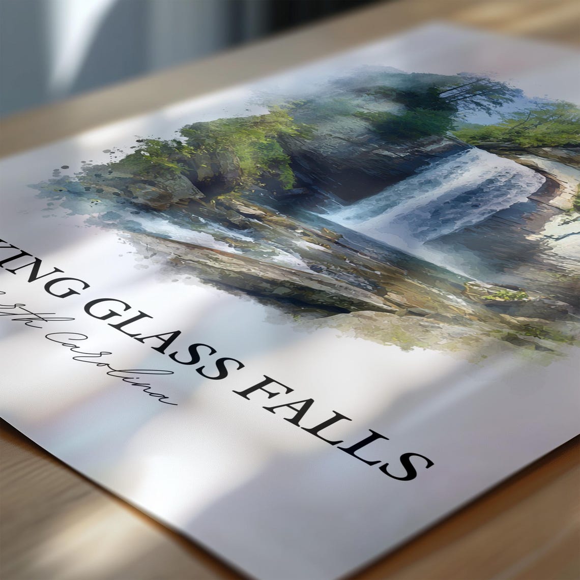 Looking Glass Falls North Carolina Roadside Ledge Watercolor Poster - Image 6